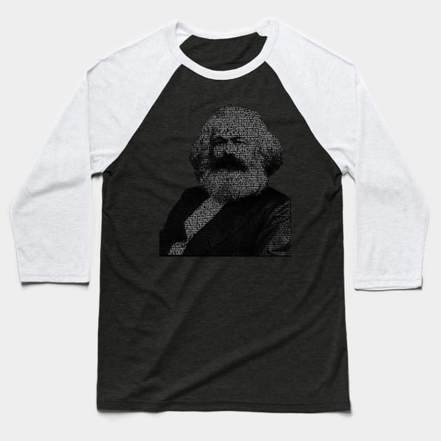 Karl Marx word portrait using passages from 'Das Kapital' Baseball T-Shirt by RandomGoodness